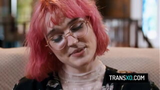 Hot pink hair trans girl Claire Tenebrarum fucks with her angel Nicole Aria and devil Tommy King